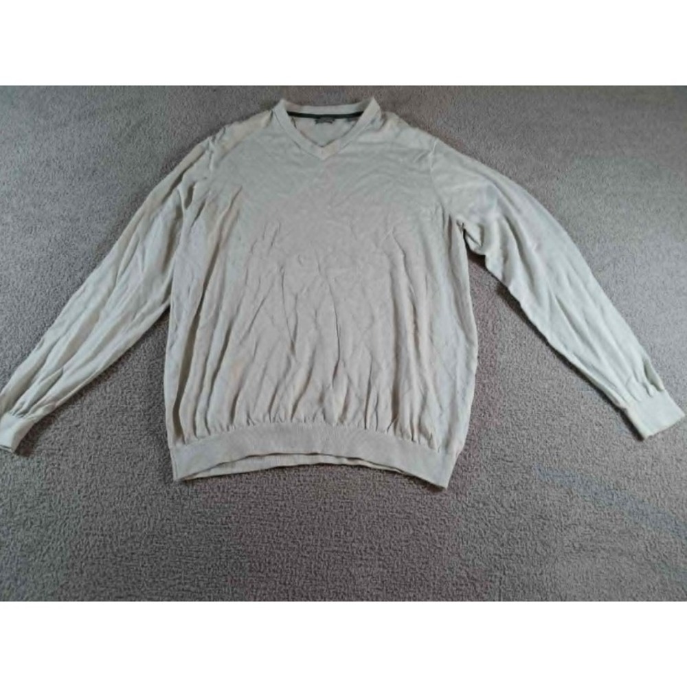 Ashworth‎ Pima Cotton Golf Sweater Mens 2XL Beige V Neck Long Sleeve Pullover